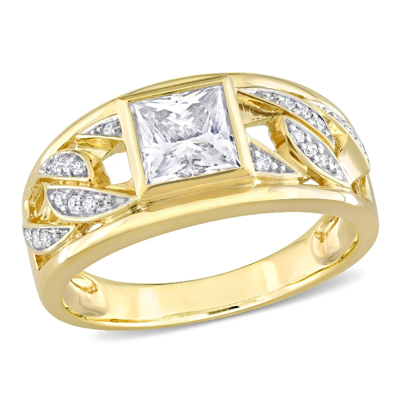 Women’s rings with radiant citrine for shine -Mimi & Max 1 1/3ct TW Moissanite Men's Ring with Link Design in 10k Yellow Gold