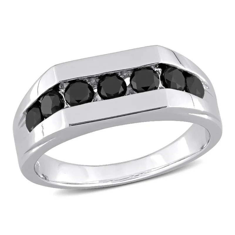 Women’s rings with bold agate for earth -Mimi & Max 1ct TW Black Diamond Channel Set Men's Ring in Sterling Silver