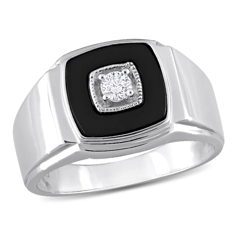 Women’s rings with spiral gold band twists -Mimi & Max 2 1/3ct TGW Square Black Onyx and 1/6ct TW Diamond Men's Ring in Sterling Silver