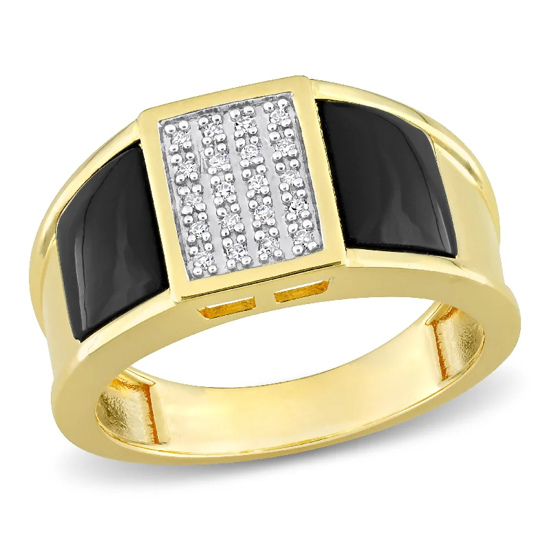 Women’s rings with aquamarine gems for calm -Mimi & Max 2ct TGW Square Black Onyx and 1/10ct TW Diamond Men's Ring in Yellow Plated Sterling Silver