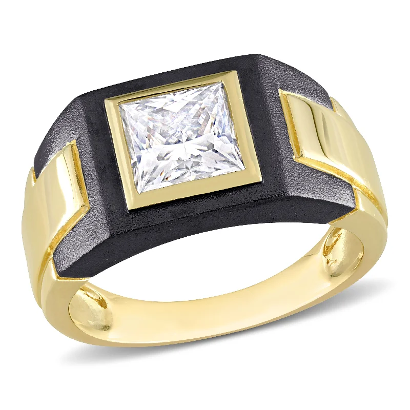 Women’s rings with jade stones for serenity -Mimi & Max 2ct TW Moissanite Solitaire Men's Ring in 2-Tone Sterling Silver with Yellow Gold & Black Rhodium Plating