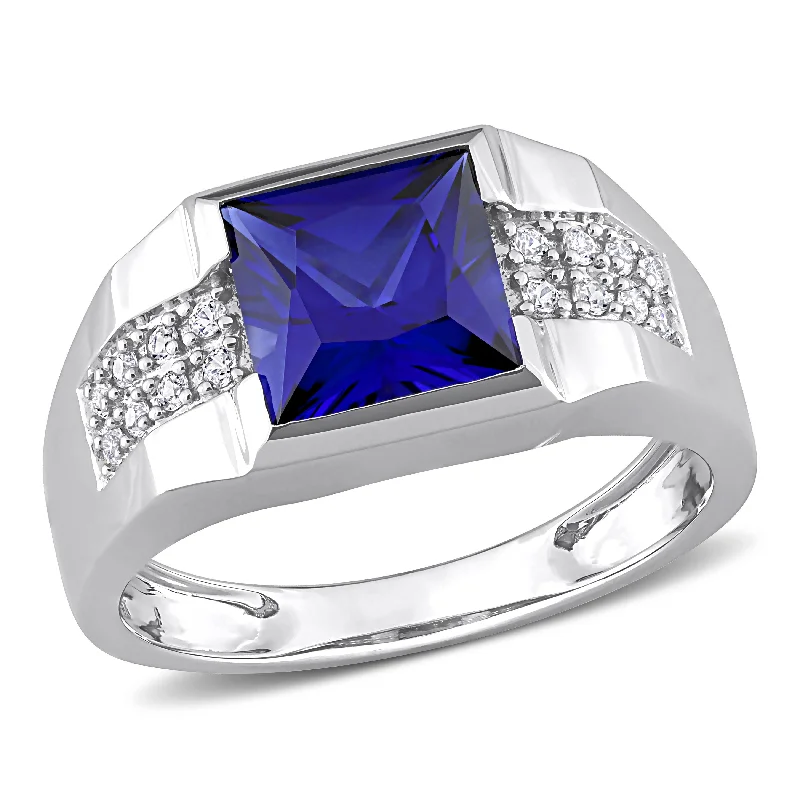 Women’s rings with bold lapis lazuli stones -Mimi & Max 3 1/4ct TGW Created Blue and White Sapphire Men's Ring in 10k White Gold