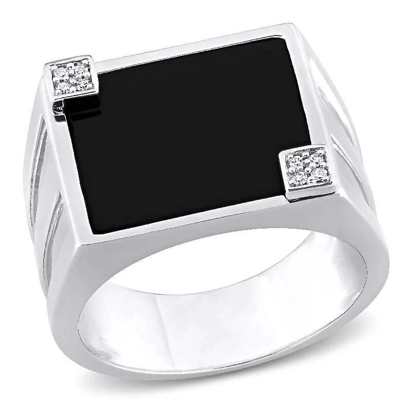 Women’s rose gold rings with moonstone glow -Mimi & Max 5ct TGW Square Black Onyx and Diamond Accent Men's Ring in Sterling Silver