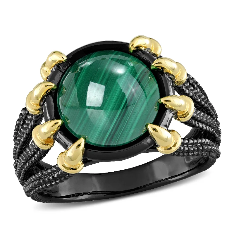 Women’s rings with starburst garnet for beauty -Mimi & Max 6ct TGW Malachite Roped Split-Shank Cocktail Ring in 2-Tone Yellow and Black Rhodium Plated Sterling Silver