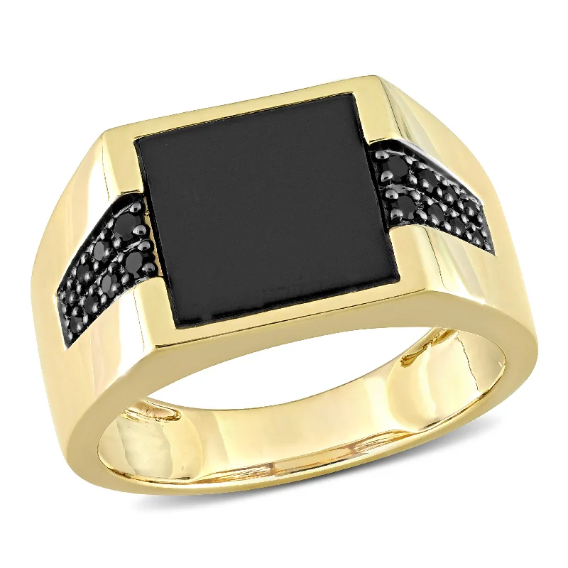 Women’s rings with brushed gold for subtlety -Mimi & Max 8ct TGW Black Onyx and 1/6ct TW Black Diamond Men's Ring in 10k Yellow Gold