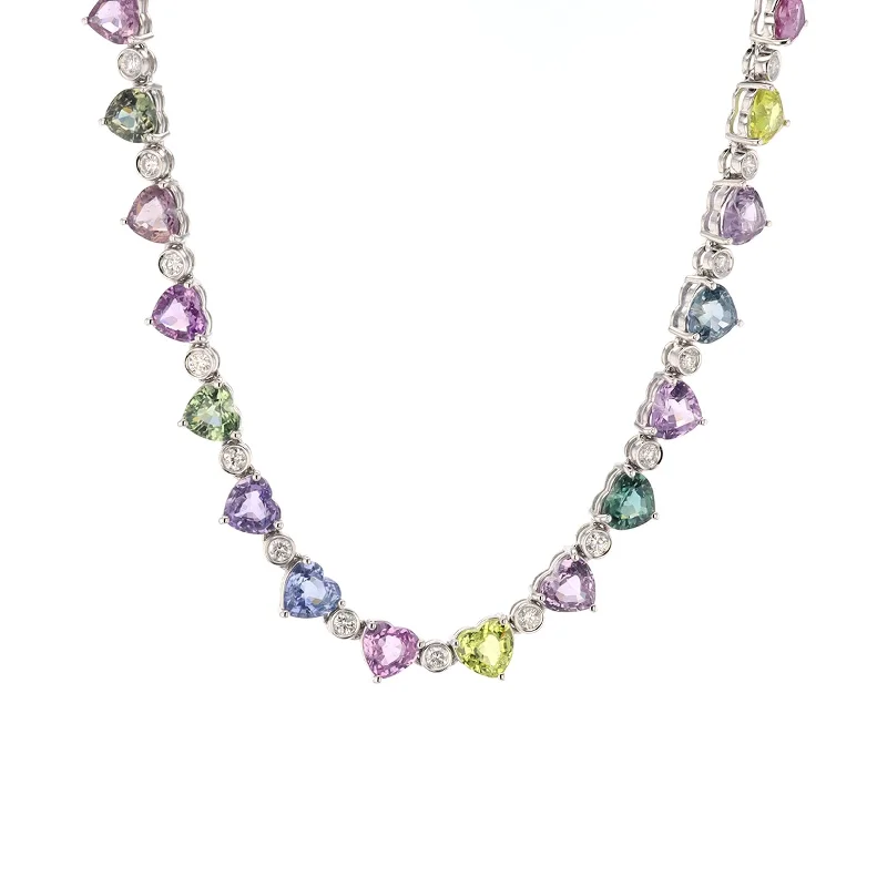 Elegant necklaces and pendants with diamond accents for added sparkle-Multi-Color Sapphire & Diamond Necklace