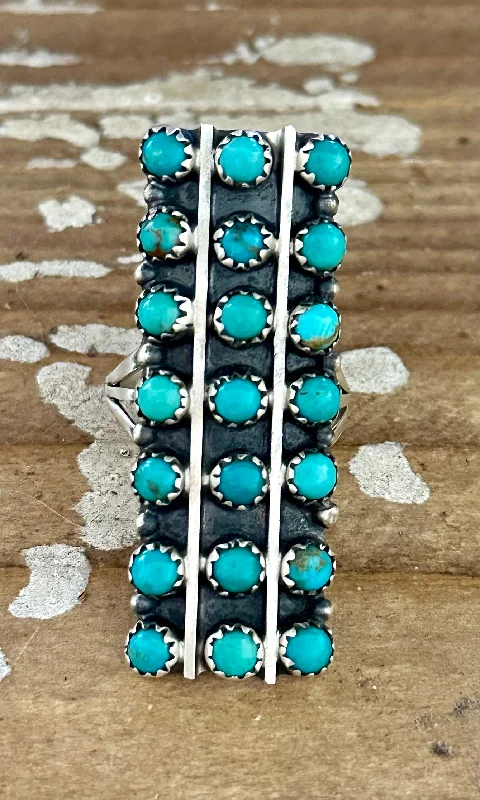 Women’s bold rings with hammered silver bands -MYSTIC POTENTIAL Large Running Bear Navajo Turquoise and Sterling Silver Ring • Size 9 1/2