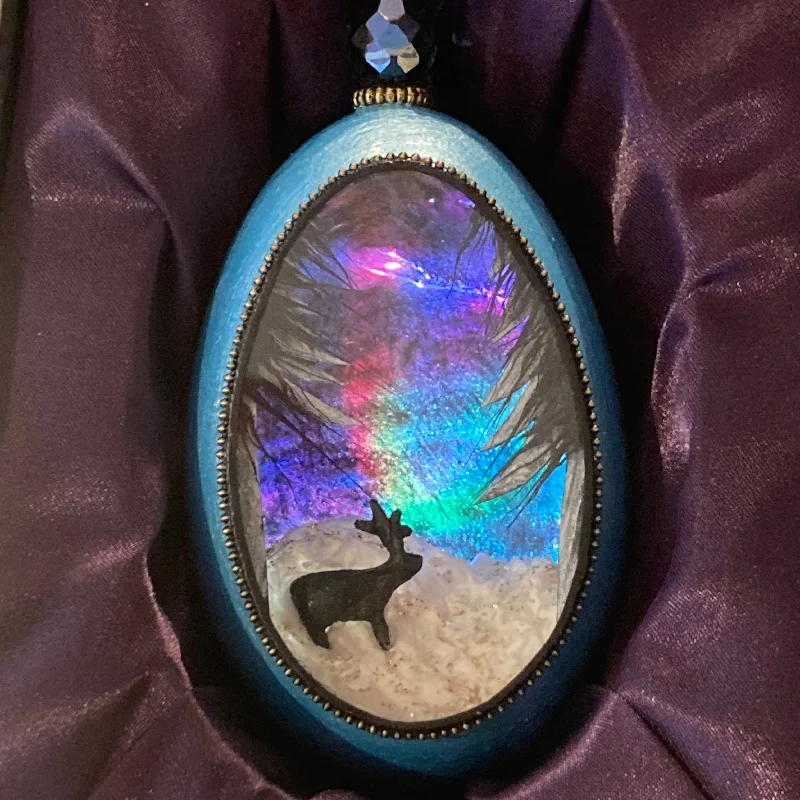 Personalized necklaces and pendants with coordinates for a meaningful location-based gift-Northern Lights Goose Egg Ornament with Rainbow LED Light