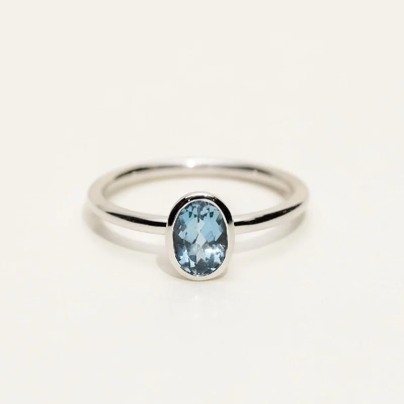 Women’s rings with star sapphire for glow -Oval Aquamarine Bezel Ring in 14kt White Gold