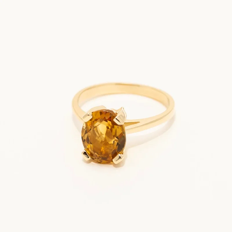 Women’s slim rings with pave sapphire accents -Oval Citrine Ring in 14kt Yellow Gold