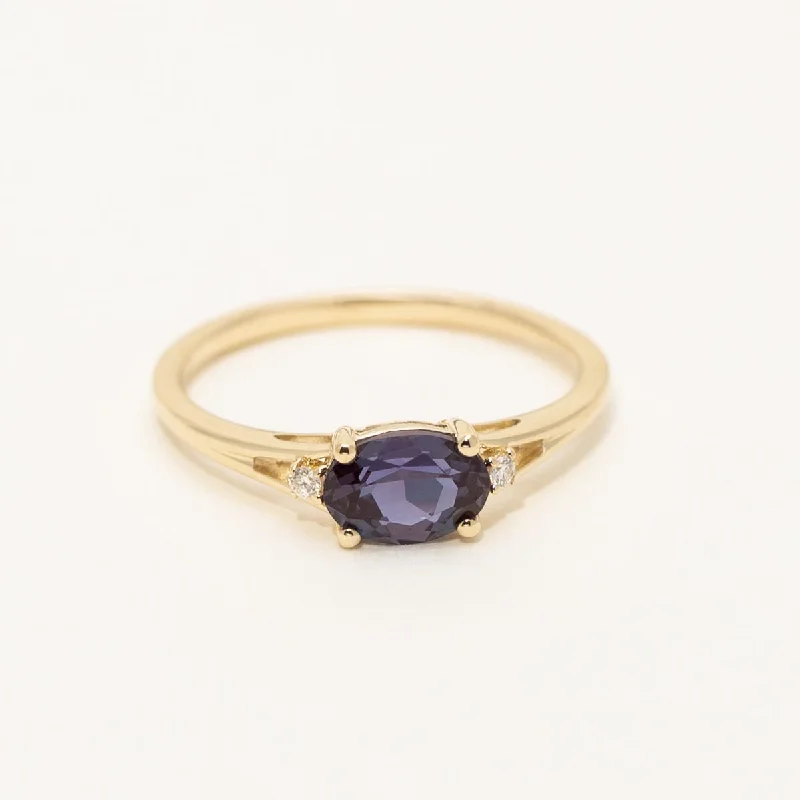 Women’s custom rings with engraved love messages -Oval Created Alexandrite Ring in 10kt Yellow Gold with Diamonds (.02ct tw)