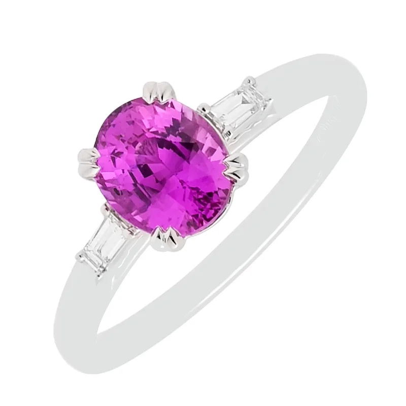 Women’s titanium rings with sleek modern designs -Oval Pink Sapphire Ring in 14kt White Gold with Diamonds