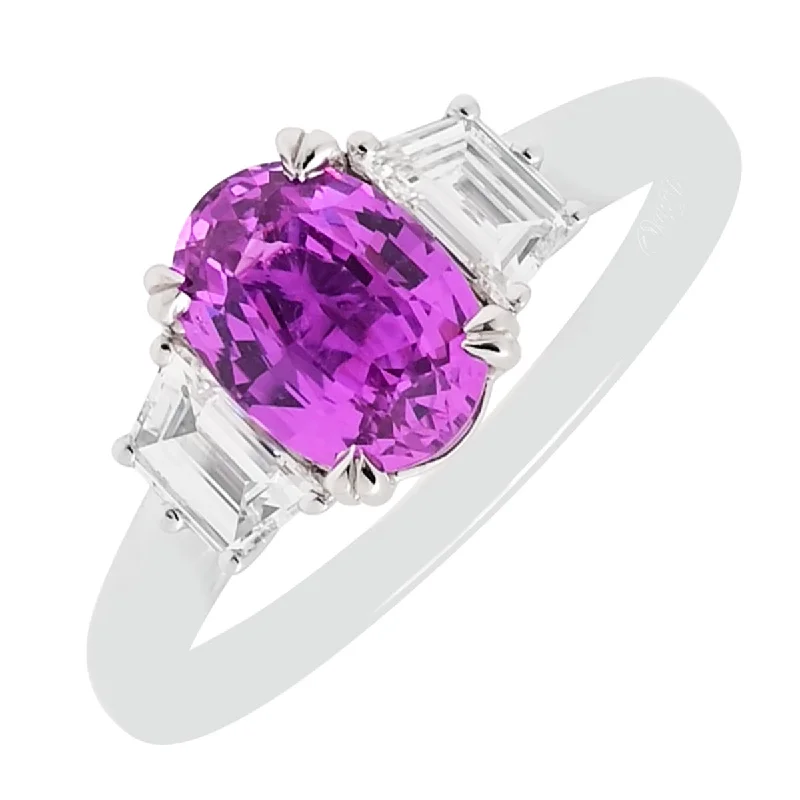 Women’s bold rings with hammered silver bands -Oval Purple Sapphire Ring in 14kt White Gold with Diamonds (1/2ct tw)