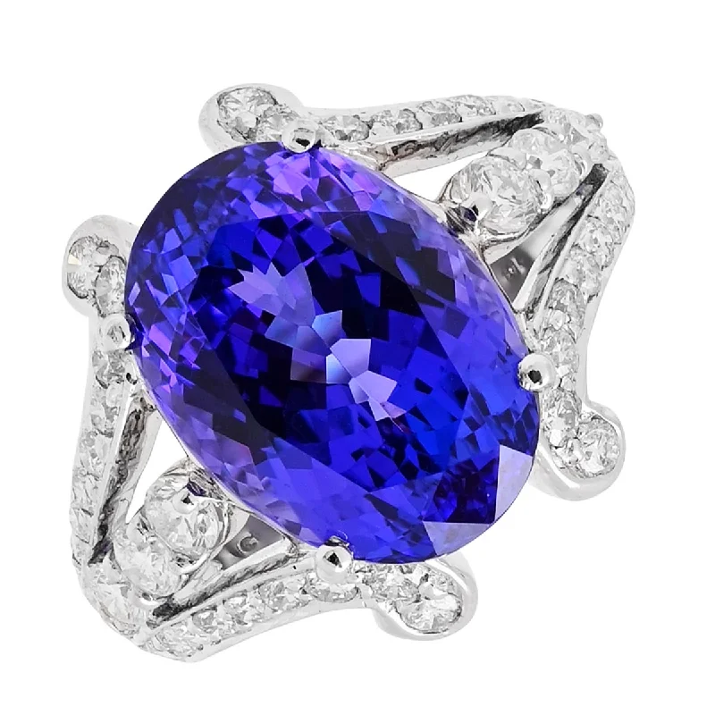 Women’s rings with jade stones for serenity -Oval Tanzanite Ring in 14kt White Gold with Diamonds (1 1/10ct tw)