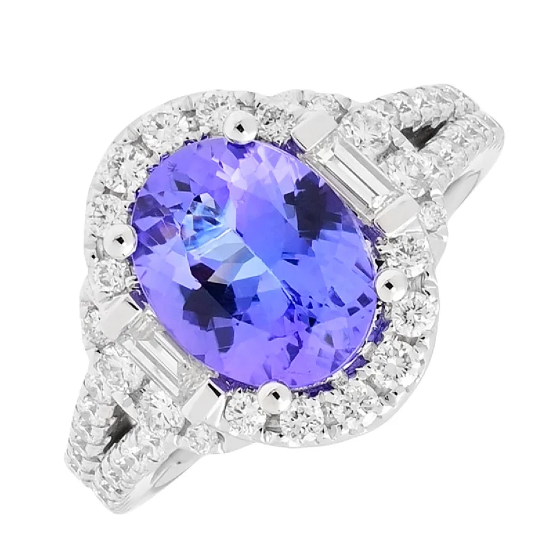 Women’s rings with pave topaz for dazzle -Oval Tanzanite Ring in 14kt White Gold with Diamonds (7/8ct tw)