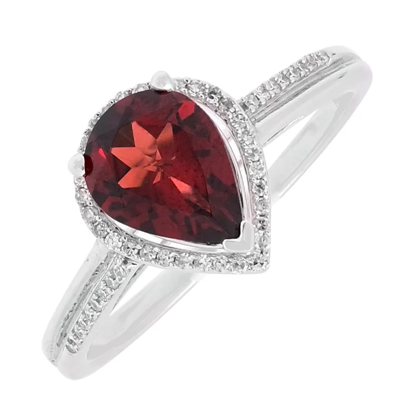 Women’s rings with topaz gems for brilliance -Pear Shape Garnet Ring in 14kt White Gold with Diamonds (1/10ct tw)