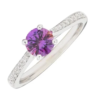 Women’s rings with agate slices for earthiness -Pink Sapphire Ring in 14kt White Gold with Diamonds (1/7ct tw)