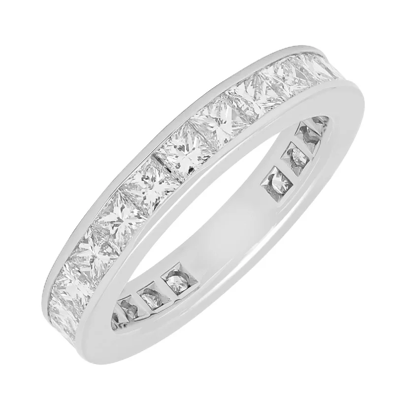 Best necklaces and pendants for weddings with matching designs for bride and groom-Princess Cut Diamond Channel Eternity Band in Platinum (3ct tw)