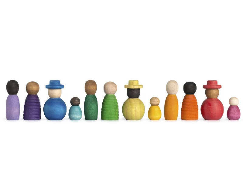 Necklaces and pendants with matching rings for a coordinated set of jewelry-Rainbow Wooden People Play Set