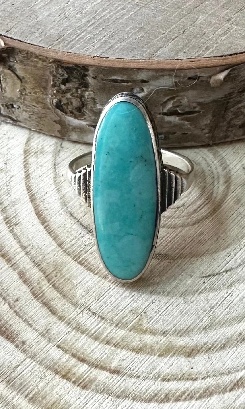 Women’s rings with bold lapis lazuli stones -RIDE THE WAVE Navajo Turquoise and Sterling Silver Ring, size 7.5