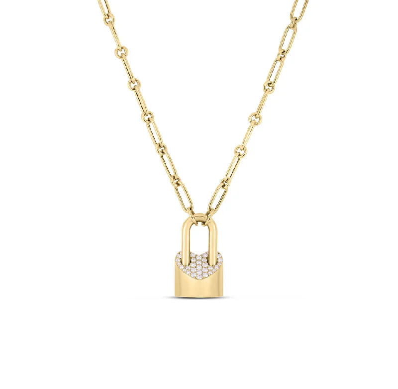 Beautiful necklaces and pendants with moon and star charms for a dreamy effect-Roberto Coin Designer Gold Heart Lock Necklace with Diamonds