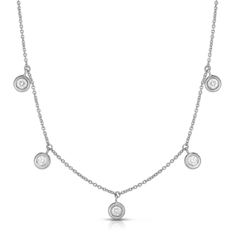 Fashionable necklaces and pendants with birthstones for a personalized gift idea-Roberto Coin Diamonds by the Inch Five Diamond Drop Station Necklace in 18K White Gold