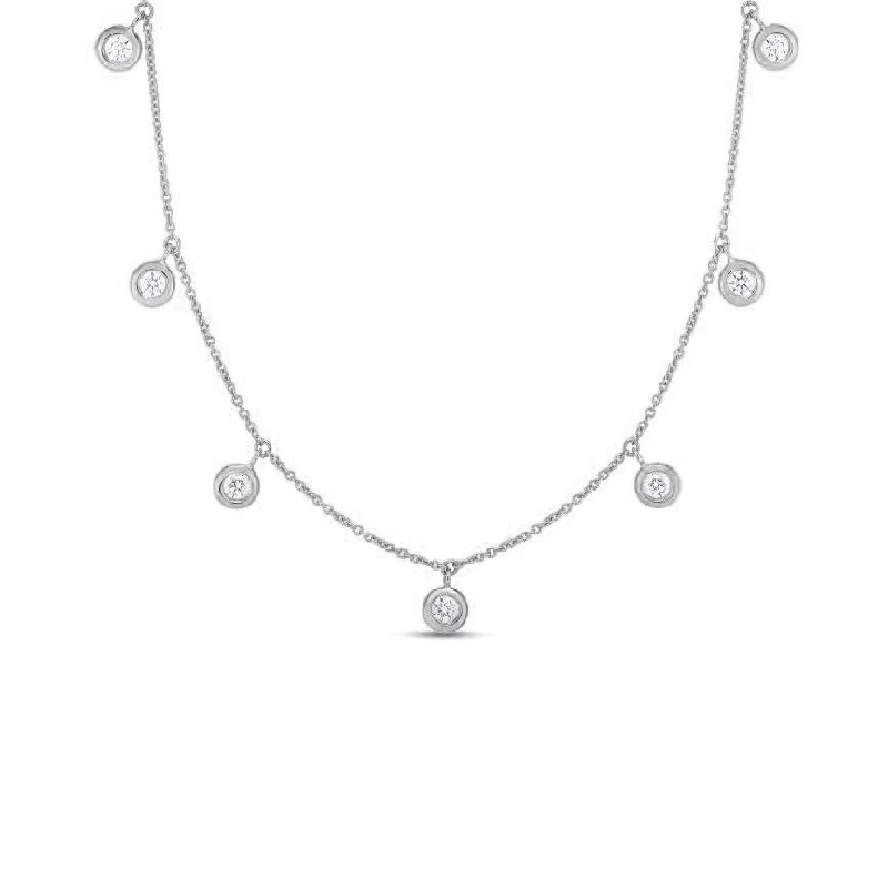 Best necklaces and pendants for weddings with matching designs for bride and groom-Roberto Coin Diamonds by the Inch Seven Diamond Drop Station Necklace in 18K White Gold