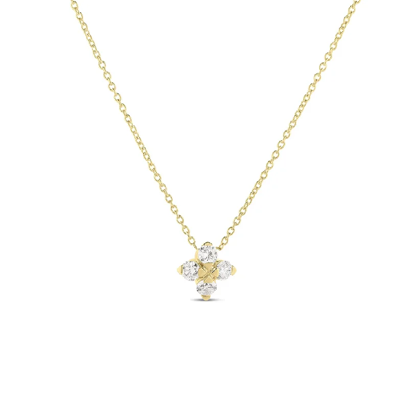 Beautiful necklaces and pendants with natural stones for an earthy, organic vibe-Roberto Coin Love in Verona Yellow Gold Small Diamond Flower Necklace