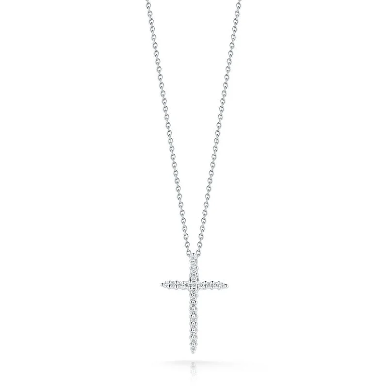 Beautiful necklaces and pendants with diamond halo settings for extra brilliance-Roberto Coin Tiny Treasures 18K White Gold and Diamond Thin Cross Pendant