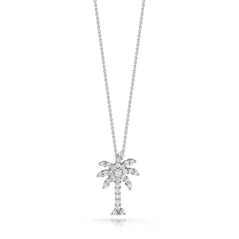 Best necklaces and pendants with layered designs for a chic, stacked look-Roberto Coin Tiny Treasures Large White Gold and Diamond Palm Tree Pendant