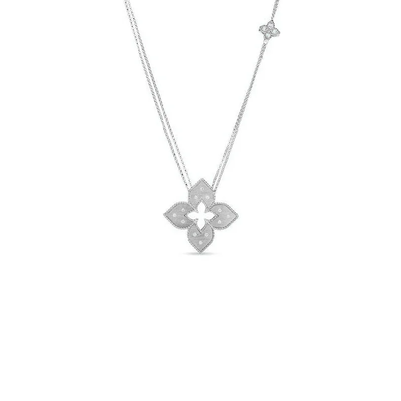 Best necklaces and pendants with statement designs for a fashionable accessory-Roberto Coin Venetian Princess Flower Necklace in 18K White Gold