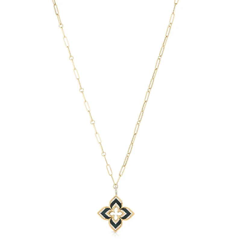 Personalized necklaces and pendants with coordinates for a meaningful location-based gift-Roberto Coin Venetian Princess 18K Yellow Gold Diamond Malachite Necklace