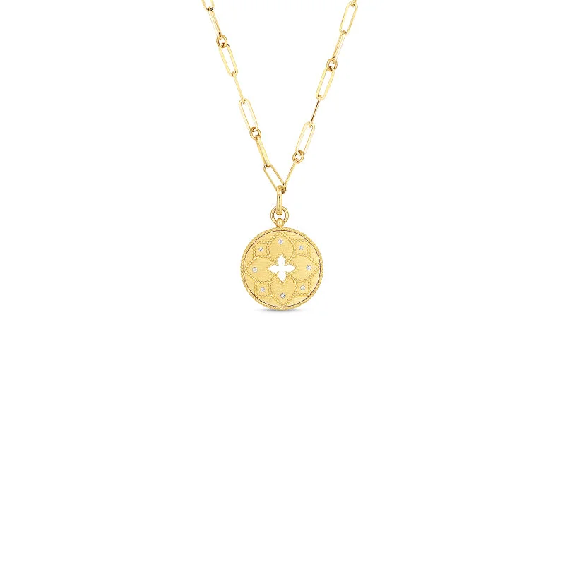 Trendy necklaces and pendants with statement pieces for a bold fashion statement-Roberto Coin Venetian Princess 18K Yellow Gold Diamond Medallion Necklace