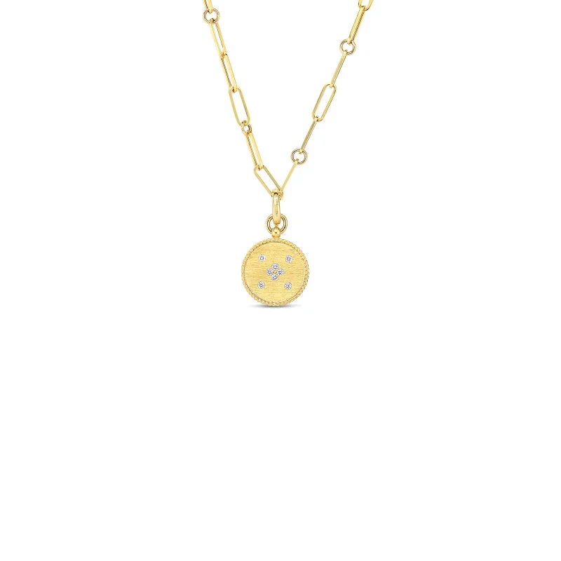 Necklaces and pendants with engraved messages for a deeply personal, sentimental gift-Roberto Coin Venetian Princess 18K Yellow Gold Diamond Satin Finish Small Medallion