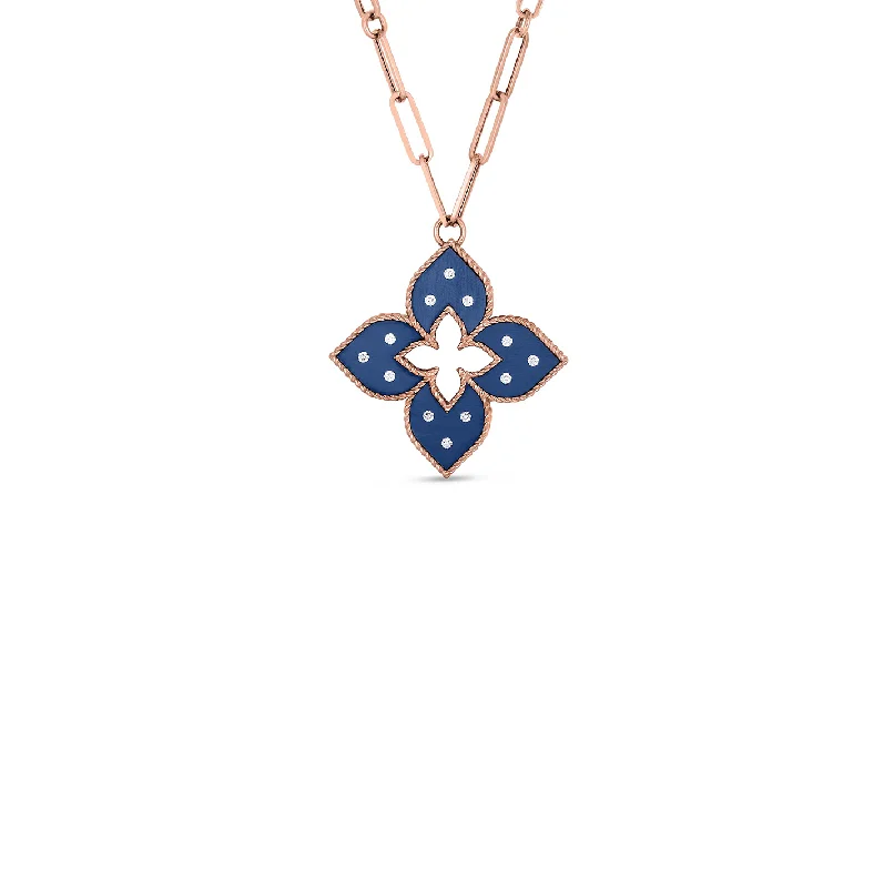 Best necklaces and pendants with cubic zirconia for a budget-friendly dazzling effect-Roberto Coin Venetian Princess Rose Gold Blue Titanium and Diamond Medium Pendant