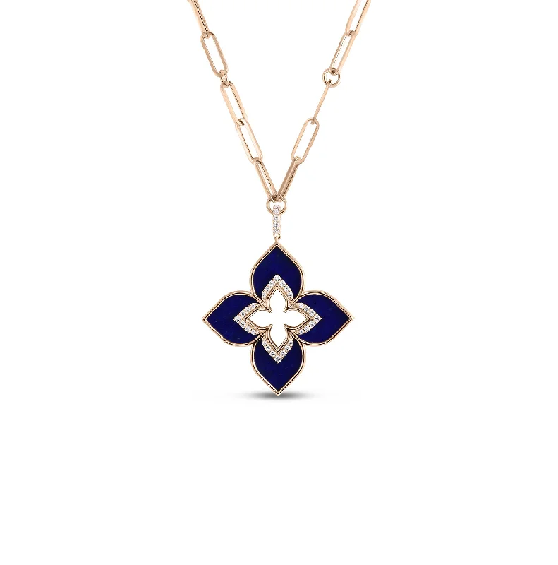 Necklaces and pendants with diamond pendants for a luxurious sparkling effect-Roberto Coin Venetian Princess Rose Gold Lapis and Diamond Pendant Necklace