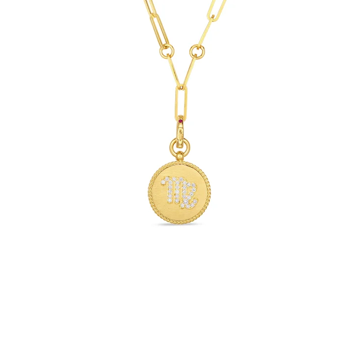 Best necklaces and pendants for weddings with matching designs for bride and groom-Roberto Coin Venetian Princess Yellow Gold Virgo Medallion