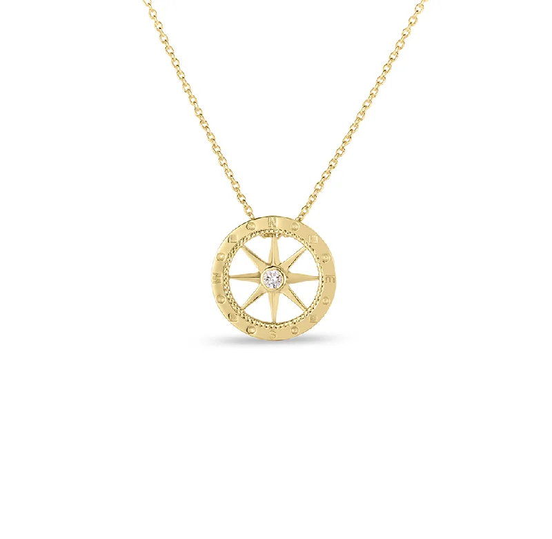 Necklaces and pendants with abstract shapes for a modern, creative appearance-Roberto Coin Tiny Treasures Yellow Gold Diamond Compass Necklace