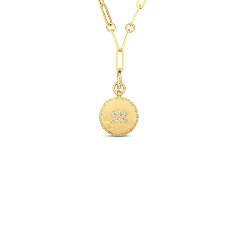 Beautiful necklaces and pendants with gemstone teardrops for an elegant effect-Roberto Coin Zodiac Medallion 18K Yellow Gold Diamond Medallion Necklace in Aquarius (1/21 - 2/19)