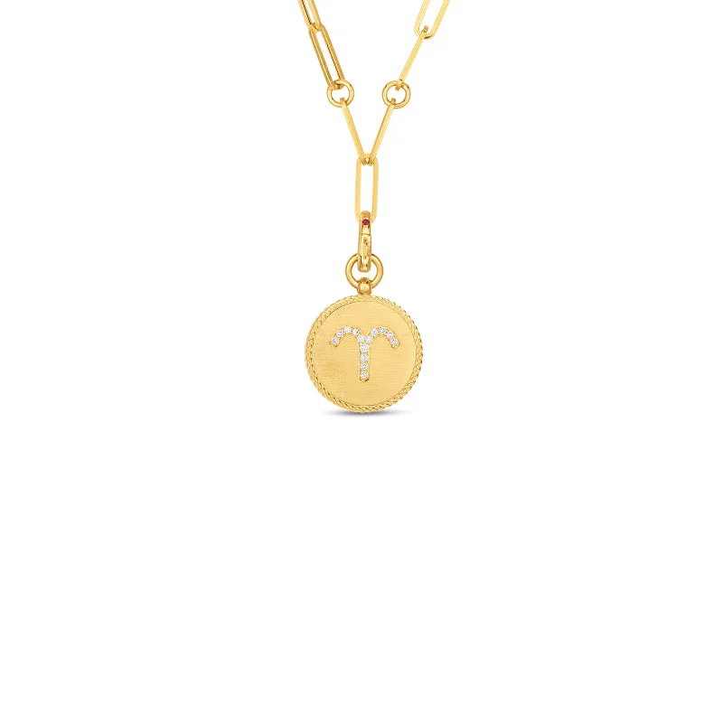 Best necklaces and pendants with butterfly pendants for a delicate, light style-Roberto Coin Zodiac Medallion 18K Yellow Gold Diamond Medallion Necklace in Aries (3/20 - 4/19)