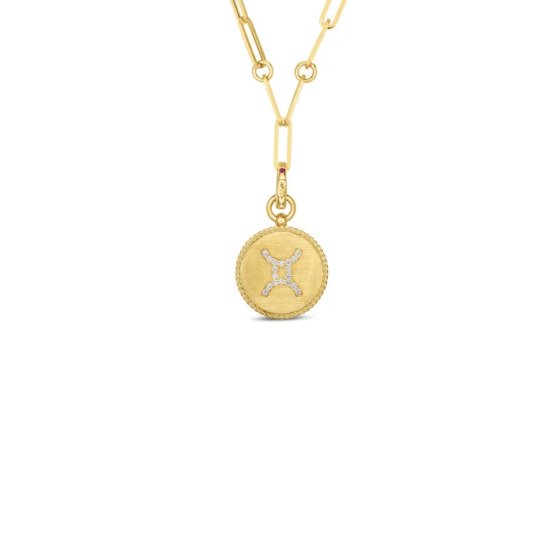 Necklaces and pendants with star-shaped designs for a whimsical, celestial touch-Roberto Coin Zodiac Medallion 18K Yellow Gold Diamond Medallion Necklace in Gemini (5/21 - 6/21)