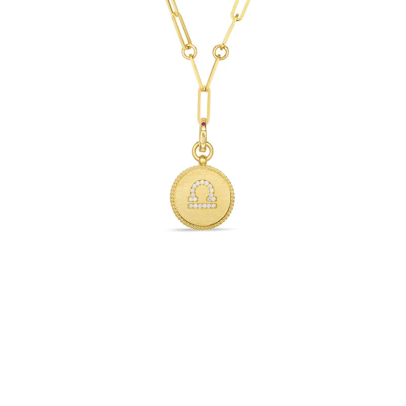 Best necklaces and pendants with art deco elements for a vintage, glamorous design-Roberto Coin Zodiac Medallion 18K Yellow Gold Diamond Medallion Necklace in Libra (9/23 - 10/22)