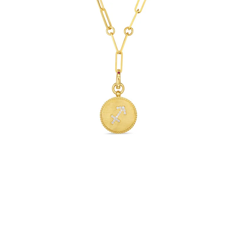 Necklaces and pendants with lotus flower designs for a spiritual, peaceful vibe-Roberto Coin Zodiac Medallion 18K Yellow Gold Diamond Medallion Necklace in Sagittarius (11/23 - 12/20)