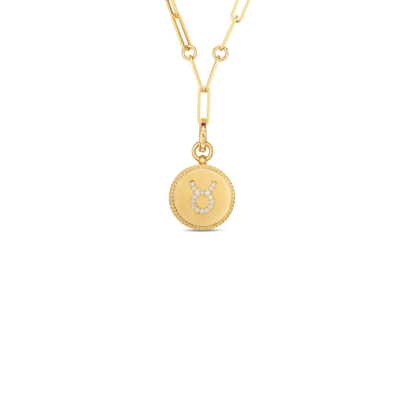 Unique necklaces and pendants with artistic shapes for a creative, one-of-a-kind design-Roberto Coin Zodiac Medallion 18K Yellow Gold Diamond Medallion Necklace in Taurus (4/20 - 5/20)