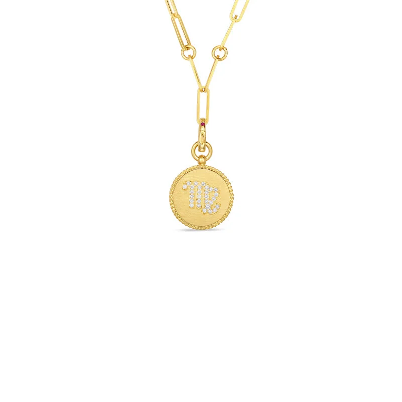 Stunning necklaces and pendants with turquoise and gold for a vibrant, earthy look-Roberto Coin Zodiac Medallion 18K Yellow Gold Diamond Medallion Necklace in Virgo (8/24 - 9/22)