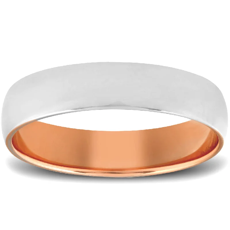 Women’s rings with bold agate for earth -Rose Gold Two Tone Mens 5MM Dome Wedding Band Plain Polished Ring 10k