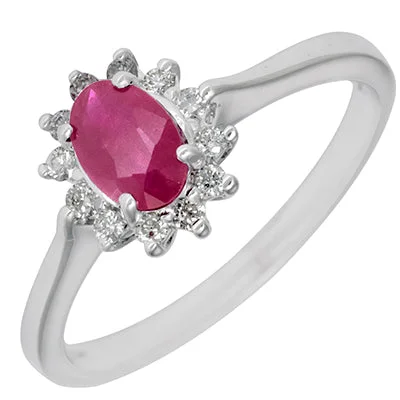 Women’s slim rings with pave sapphire accents -Ruby Ring in 14kt White Gold with Diamonds (1/7ct tw)