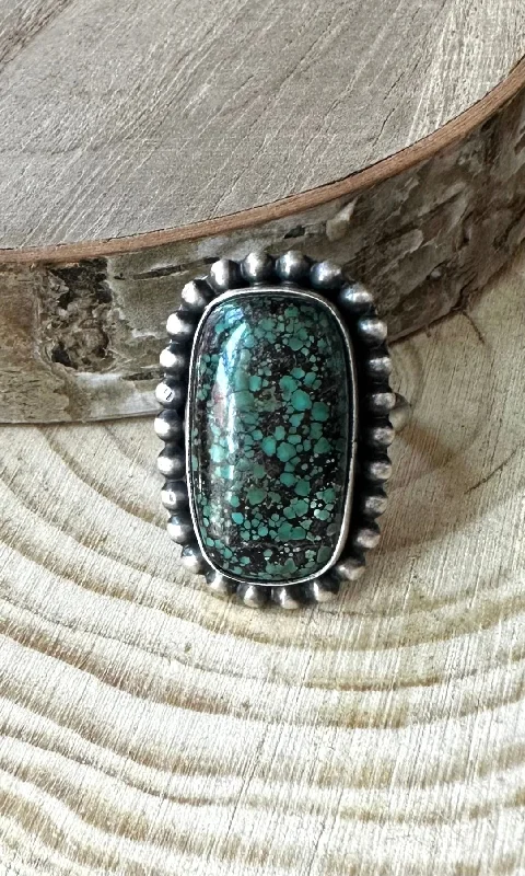 Women’s rings with vintage claw prong settings -S SKEETS Navajo Turquoise and Silver Ring, size 5