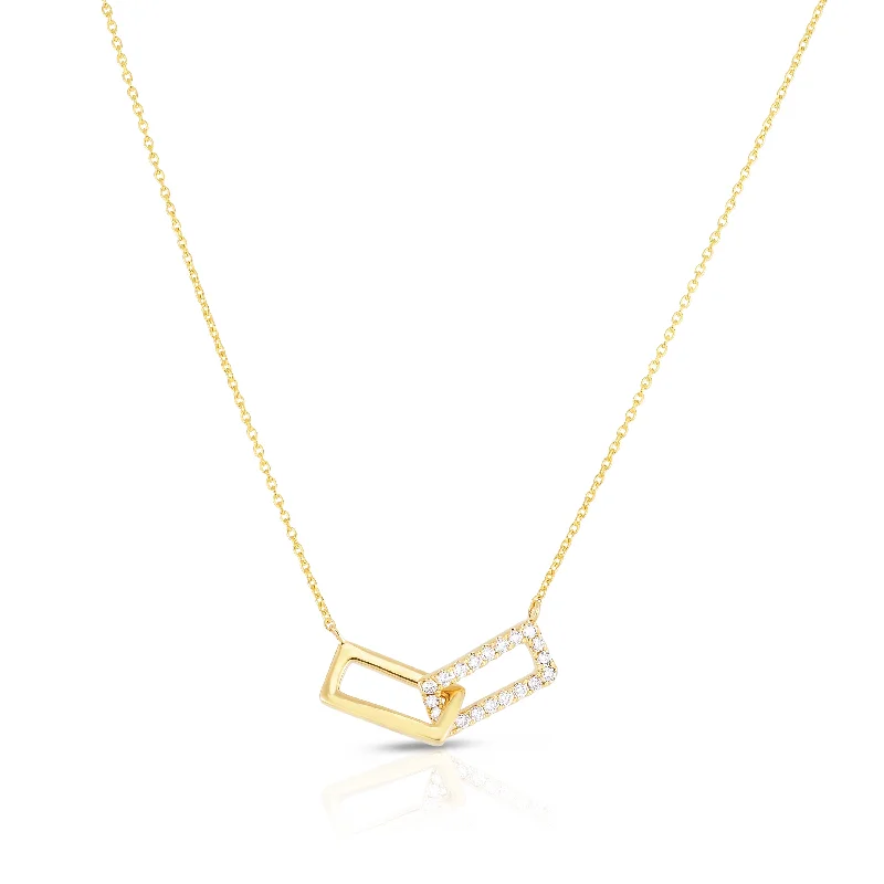 Stunning necklaces and pendants with aquamarine stones for a serene effect-Sabel 14K Yellow Gold Round Diamond Double Rectangle Necklace