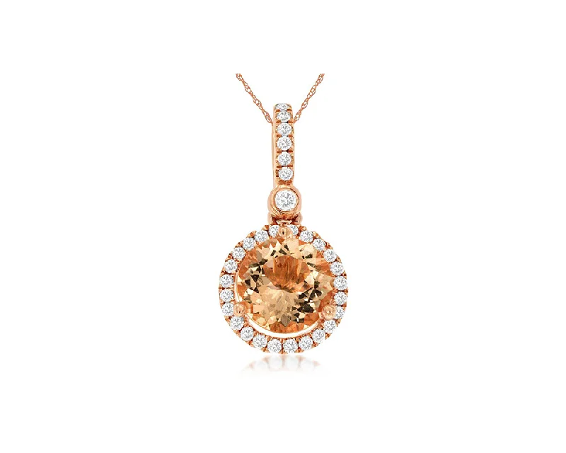 Beautiful necklaces and pendants with natural stones for an earthy, organic vibe-Sabel Collection 14K Rose Gold Round Morganite and Diamond Halo Pendant